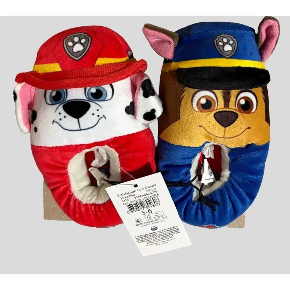 Paw Patrol Slippers Toddler Boys Marshall Chase Plush House Shoes Sz 5-6 NWT